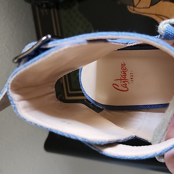 New Castaner Leather lace up Denim look platform Wedge Espadrille Sandals - Picture 9 of 11